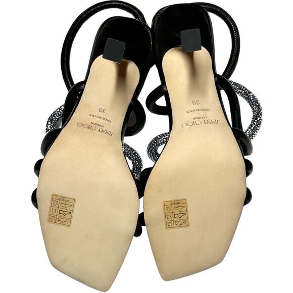 Jimmy Choo Lonnie 90 Crystal Embellished Leather Sandals Ankle Strap Heel Sandal - Picture 10 of 11